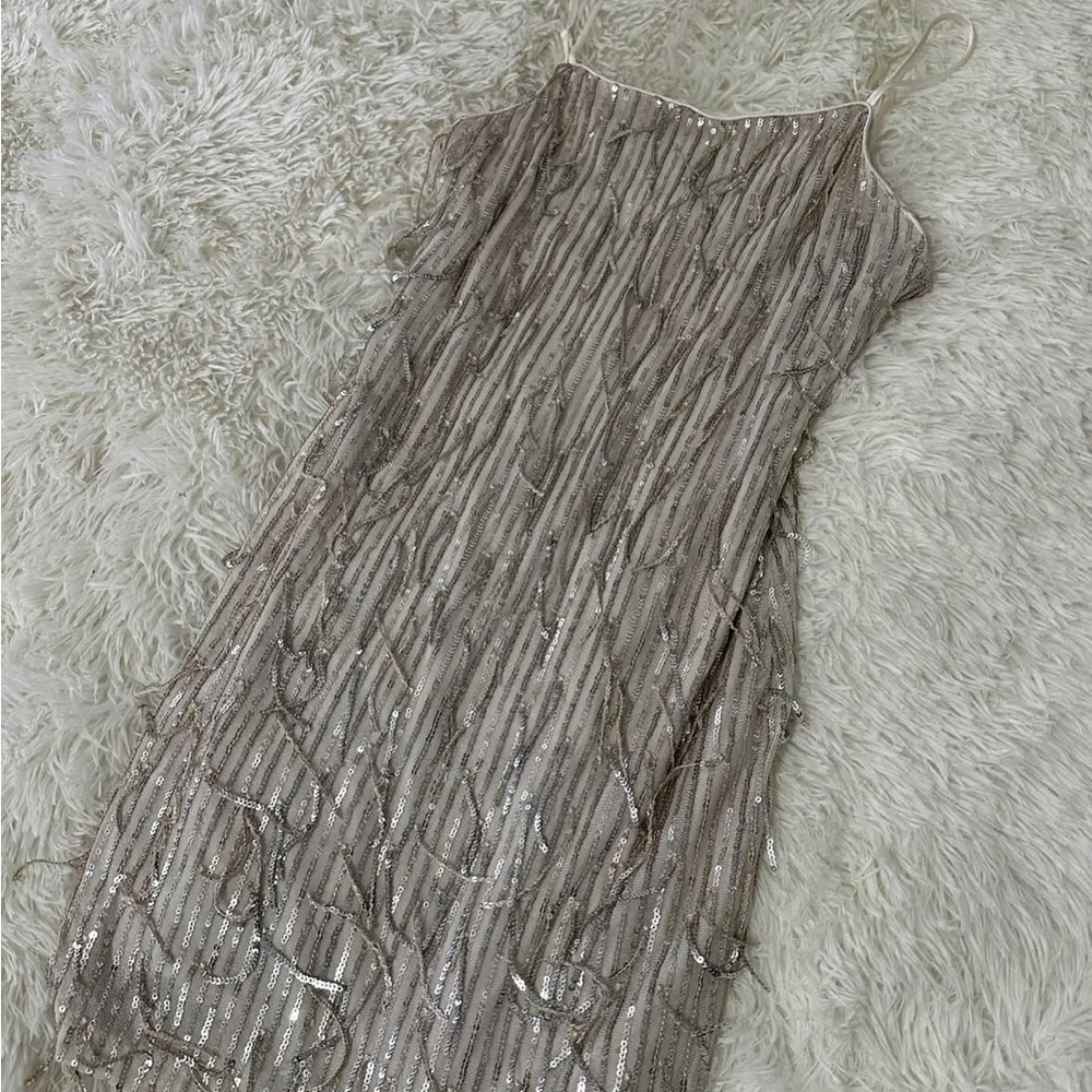 Elegant Beige Sequin Dress